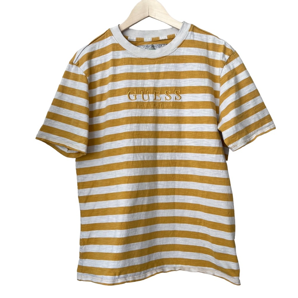 Guess Originals Mens Retro Los Angeles Embroidered Yellow Stripe T Shirt Small